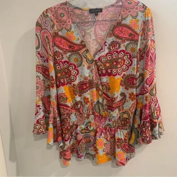 1. State Pink and Orange Ruffled Bell Sleeve Blouse - Picture 12 of 12